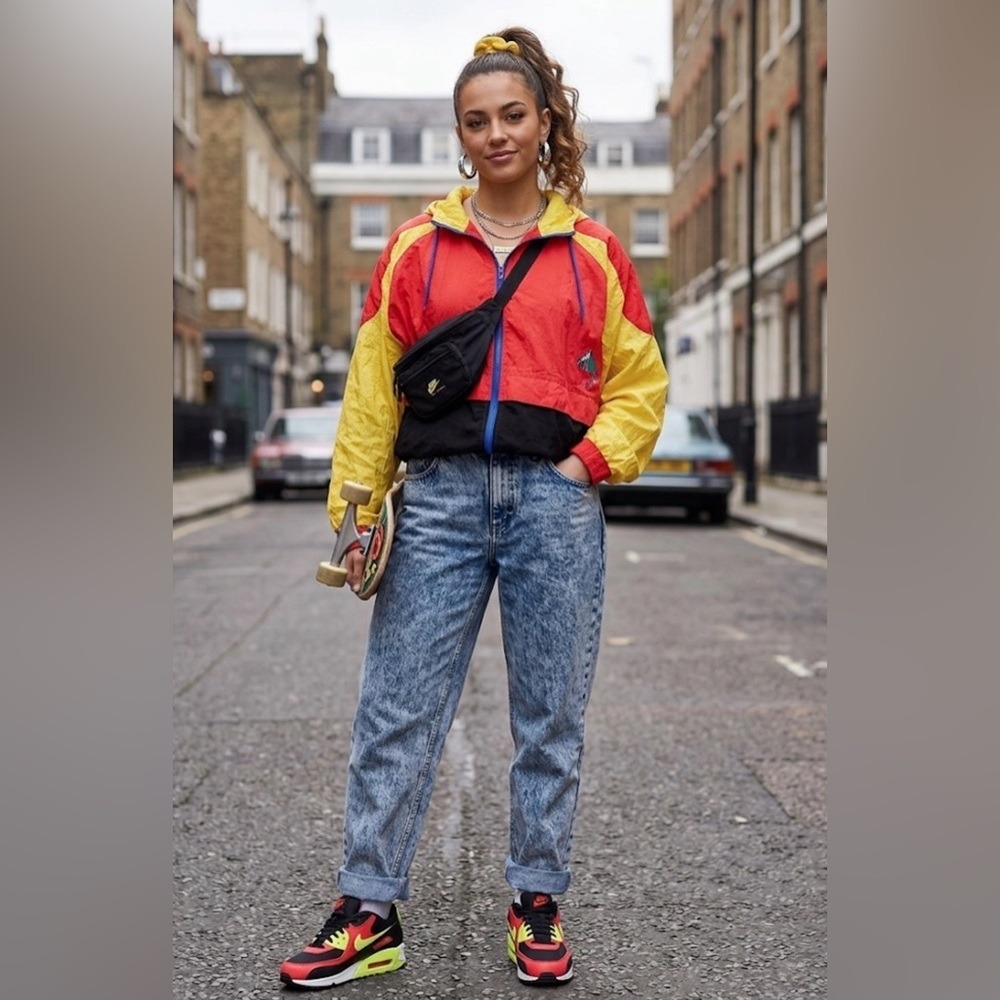 Stubbies Vintage Windbreaker Unisex XL Red Yellow Black Colorblock 90s Retro USA